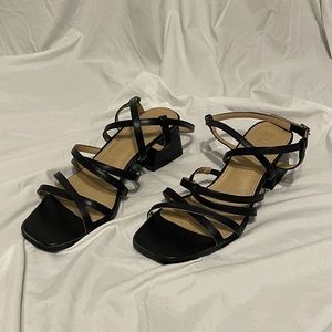 Black Strappy Heeled Sandals / Size 8 / 1.5 In Heels